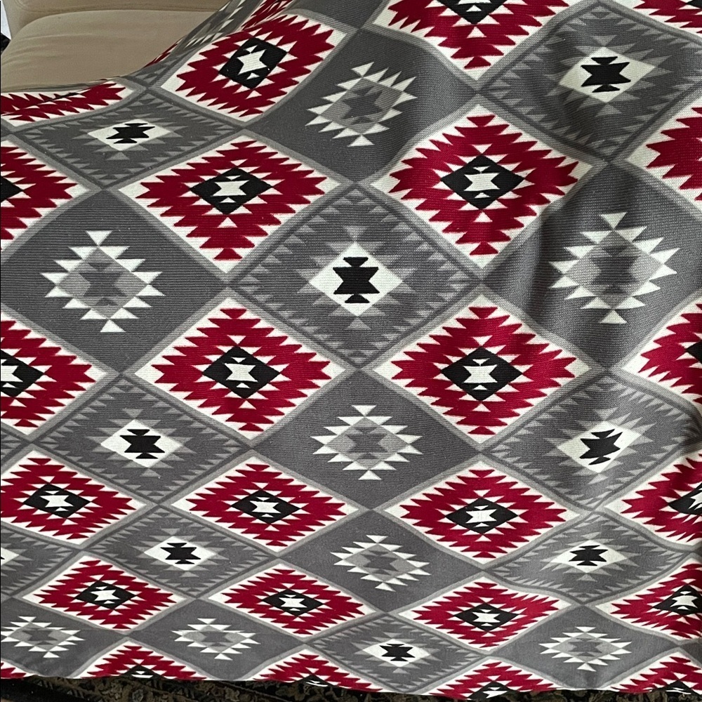 Mythology Aztec-Inspired Diamond Faux Sherpa Blanket - Red, Gray, and Black